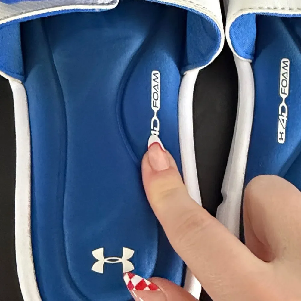 Under Armour Blue and White Slide Sandals 4Y